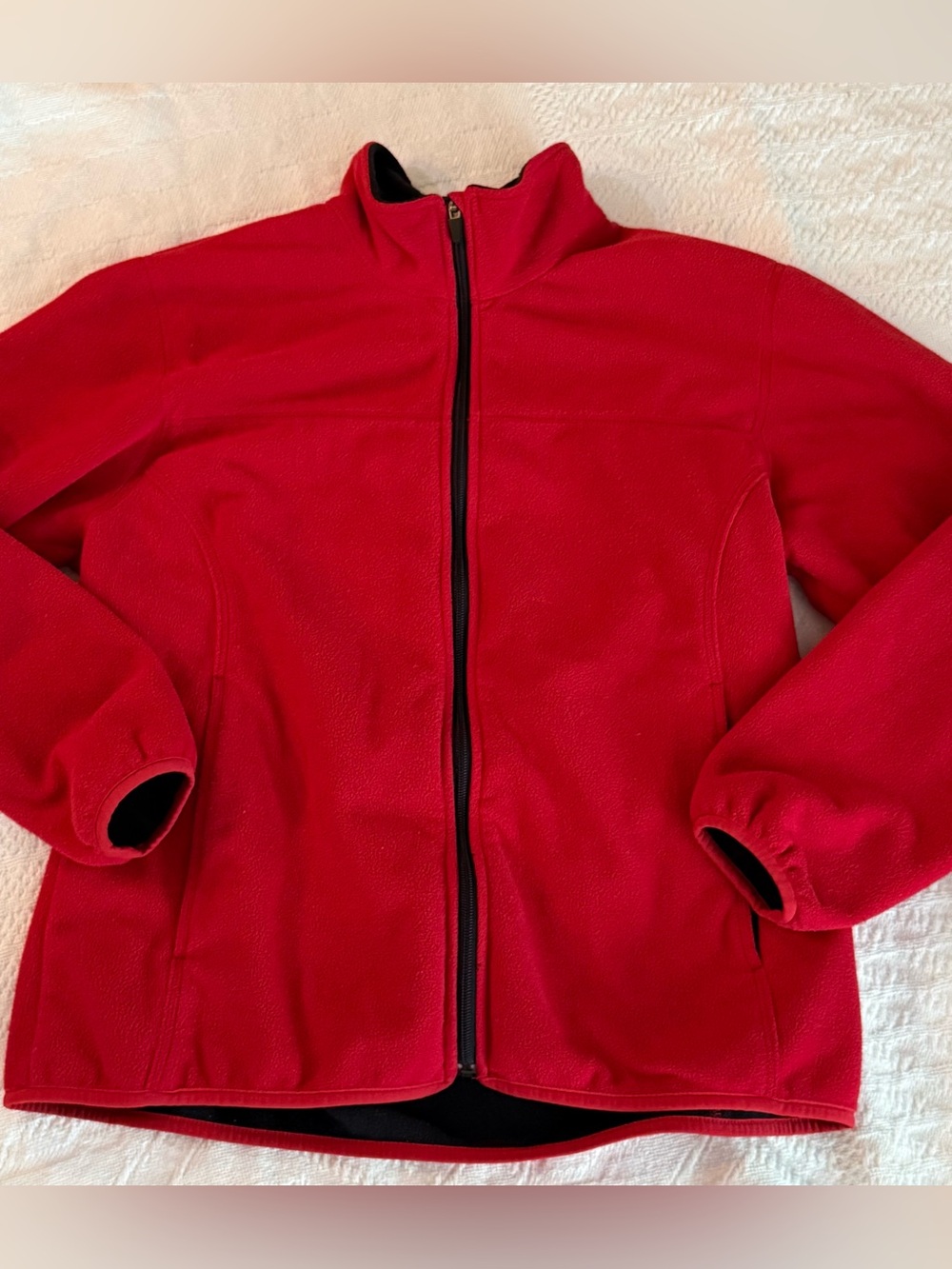 Lands’ End Girl's L 14 16 Fleece Full Zip Up Coat Jacket Shell Pockets Vtg